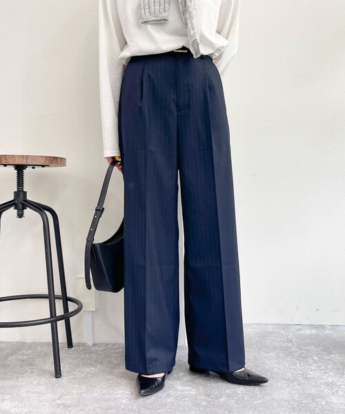 fredy emue（フレディエミュ）の「【レングス長め丈あり】ストライプタックスラックスパンツ（スラックス・レディース・ブルー系その他/ブラック系その他/グレー系その他・39/38/36）」の3枚目の写真