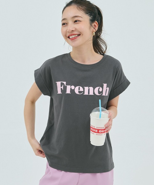 coca(coca)(コカ)の「フレンチ ロゴTシャツ(Tシャツ/カットソー・レディース・A/チャコール/B/ブラック・ONE SIZE)」の3枚目の写真