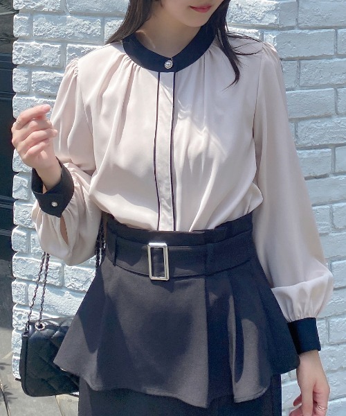 INGNI(イング)の「バイカラートロミブラウス(シャツ/ブラウス・レディース・グレー×ホワイト/ベージュ系2/ホワイト×ブラック・M)」の16枚目の写真