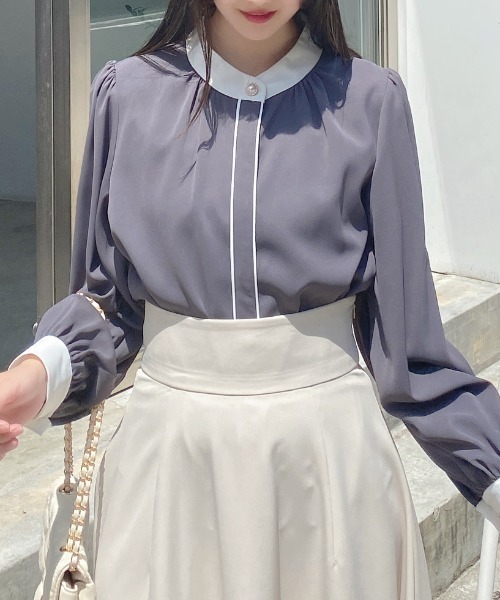 INGNI(イング)の「バイカラートロミブラウス(シャツ/ブラウス・レディース・グレー×ホワイト/ベージュ系2/ホワイト×ブラック・M)」の10枚目の写真