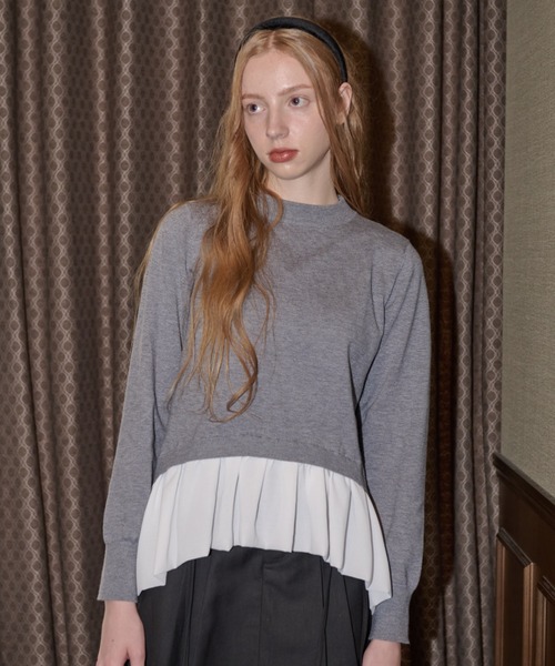 idem（イデム）の「docking peplum knit / ドッキングペプラムニット（ニット/セーター・レディース・ブラック/グレー・FREE）」の4枚目の写真