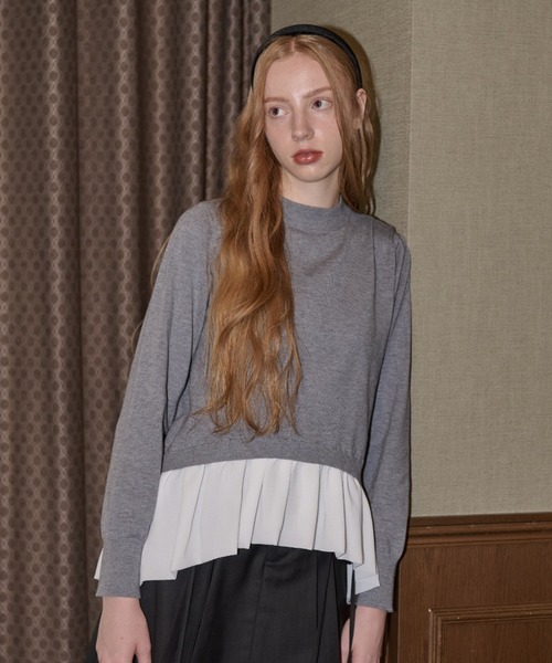 idem（イデム）の「docking peplum knit / ドッキングペプラムニット（ニット/セーター・レディース・ブラック/グレー・FREE）」の5枚目の写真