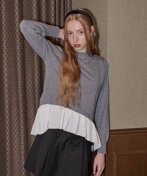 idem（イデム）の「docking peplum knit / ドッキングペプラムニット（ニット/セーター・レディース・ブラック/グレー・FREE）」の6枚目の写真