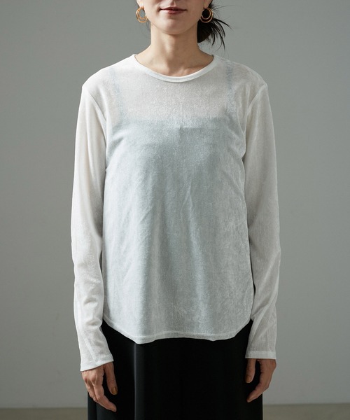 SALON adam et rope'(サロン アダム エ ロペ)の「【WEB限定】シアーベロアタッチクルーネックプルオーバー(Tシャツ/カットソー・レディース・キャメル/オフホワイト/チャコールグレー・FREE)」の15枚目の写真