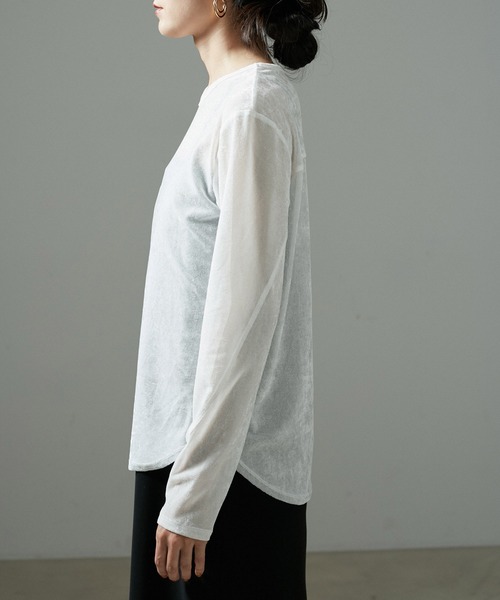 SALON adam et rope'(サロン アダム エ ロペ)の「【WEB限定】シアーベロアタッチクルーネックプルオーバー(Tシャツ/カットソー・レディース・キャメル/オフホワイト/チャコールグレー・FREE)」の16枚目の写真