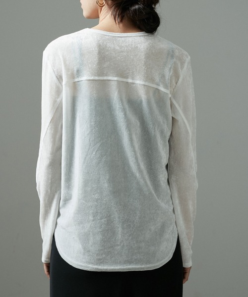 SALON adam et rope'(サロン アダム エ ロペ)の「【WEB限定】シアーベロアタッチクルーネックプルオーバー(Tシャツ/カットソー・レディース・キャメル/オフホワイト/チャコールグレー・FREE)」の17枚目の写真