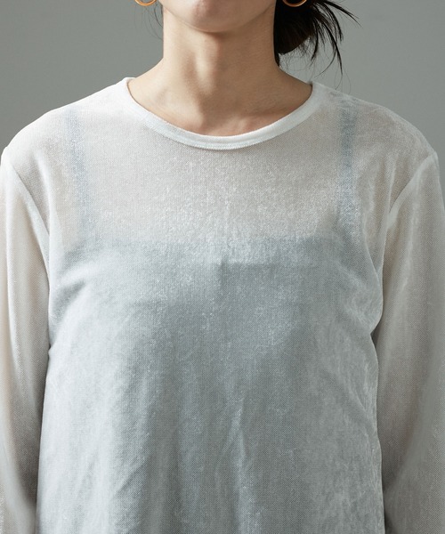 SALON adam et rope'(サロン アダム エ ロペ)の「【WEB限定】シアーベロアタッチクルーネックプルオーバー(Tシャツ/カットソー・レディース・キャメル/オフホワイト/チャコールグレー・FREE)」の18枚目の写真