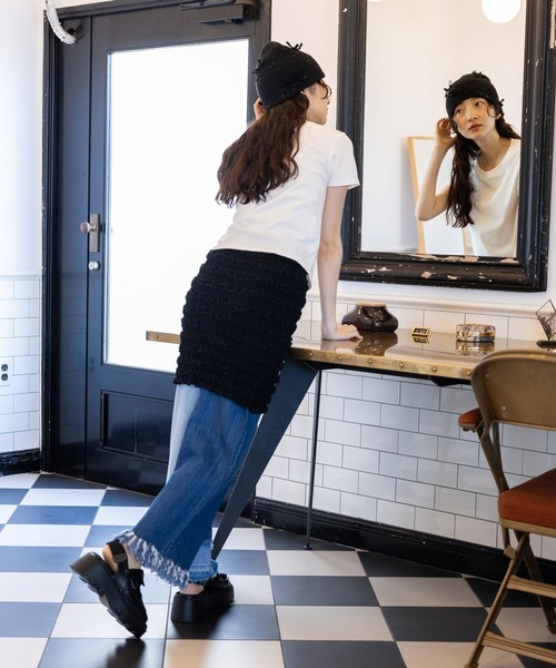 niko and...（ニコアンド）の「オリジナルキラキラメニーリボンワッチ（ニットキャップ/ビーニー・レディース・ライトグレー/ブラック・FREE）」の4枚目の写真