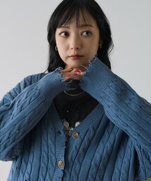 ダメージケーブルニットカーディガン