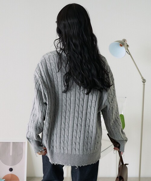 FREAK'S STORE(フリークスストア)の「ダメージケーブルニットカーディガン(ニット/セーター・レディース・ネイビー/オフホワイト/グレー・フリ-)」の16枚目の写真