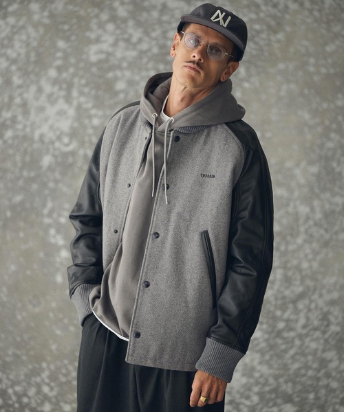 【アダムパテック】 looose award jacket スタジャン ADAM PATEK/looose award jacket/スタジャン/2/ポリエステル/BLK