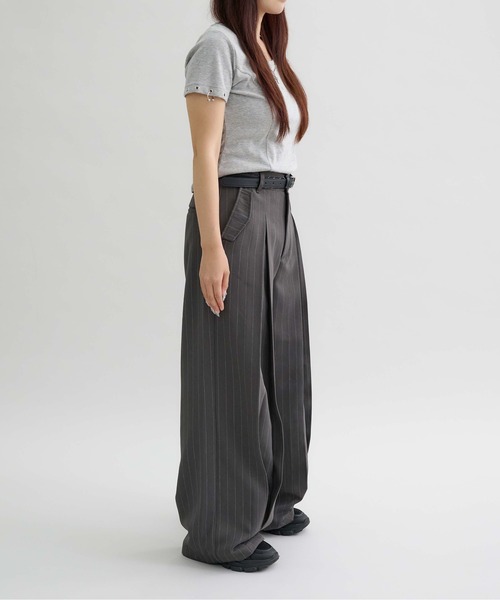 セール】【EPNK】Vertical wide tuck slacks / バーティカル