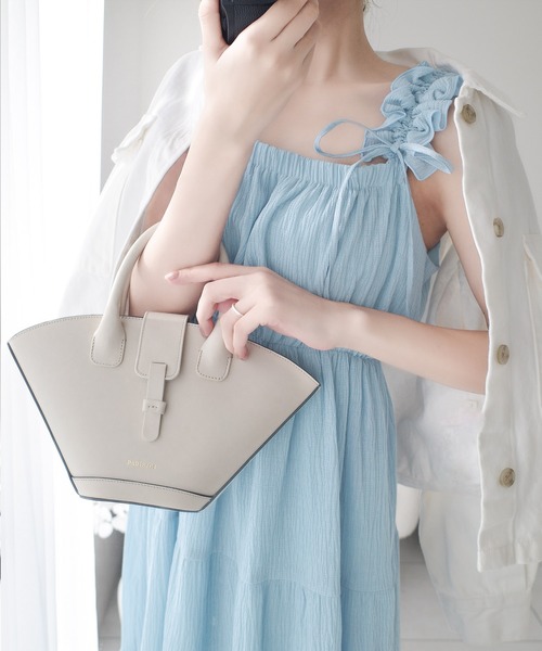 【milybilet】夏、ふんわり恋する。フリルショルダーAラインティアードキャミワンピース(ロング)