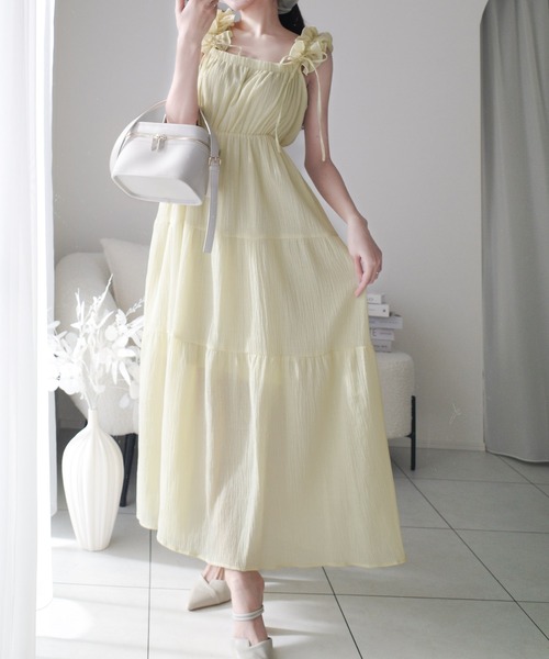 mily bilet(ミウィビレット)の「【mily bilet】フリルショルダーAラインティアードキャミワンピース(ロング)(ワンピース・レディース・ブルー/オフホワイト/ブラック/イエロー・LARGE/MEDIUM/SMALL/X-LARGE)」の19枚目の写真