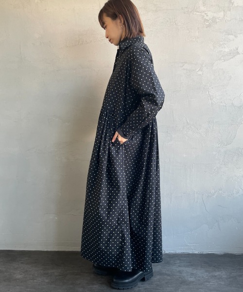 soil（ソイル）の「[SOIL/ソイル] 40Sポプリン ドットプリントシャツワンピース（ワンピース・レディース・ブラック・2）」の8枚目の写真