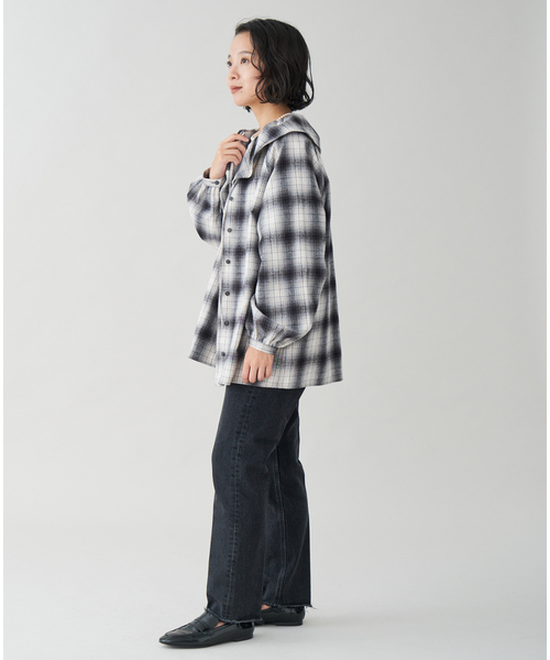 WEB限定/追加》BLACK フリルチェックブラウス（シャツ/ブラウス