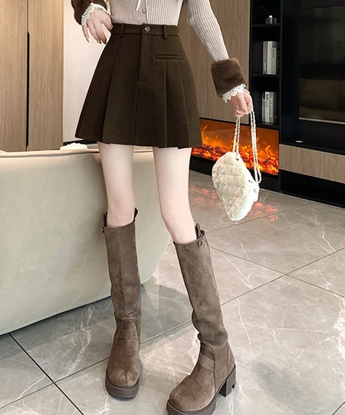 IRADOWL(アイラドール)の「ボックスプリーツミニスカート(スカート・レディース・ブラック/ブラウン/ダークグレー・MEDIUM/LARGE/SMALL)」の9枚目の写真
