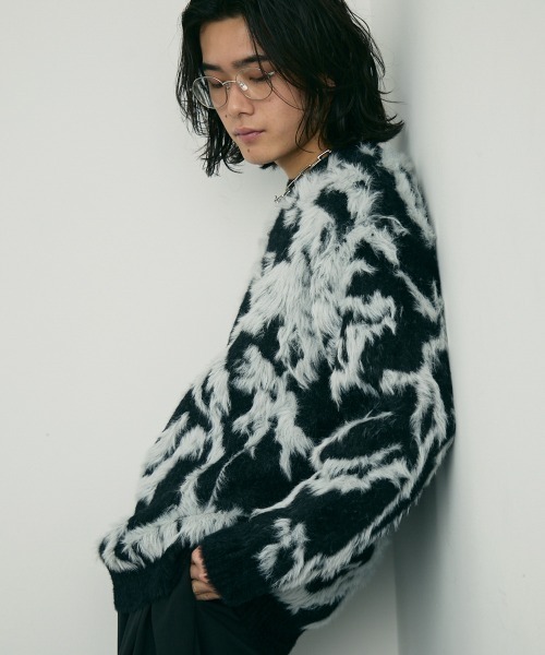 セール】Shaggy mohair like loose crew neck knit / シャギーモヘア