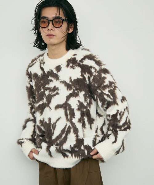 Shoowtime(ショウタイム)の「Shaggy mohair like loose crew neck knit / シャギーモヘアライク ルーズクルーネックニット(ニット/セーター・メンズ・ブラック/グレー/ホワイト・MEDIUM/LARGE/SMALL)」の1枚目の写真