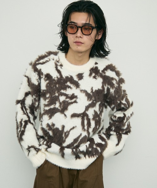 Shoowtime(ショウタイム)の「Shaggy mohair like loose crew neck knit / シャギーモヘアライク ルーズクルーネックニット(ニット/セーター・メンズ・ブラック/グレー/ホワイト・MEDIUM/LARGE/SMALL)」の5枚目の写真
