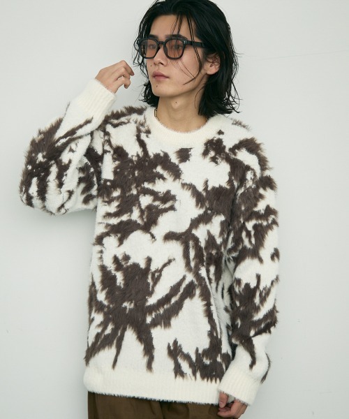 Shoowtime(ショウタイム)の「Shaggy mohair like loose crew neck knit / シャギーモヘアライク ルーズクルーネックニット(ニット/セーター・メンズ・ブラック/グレー/ホワイト・MEDIUM/LARGE/SMALL)」の6枚目の写真