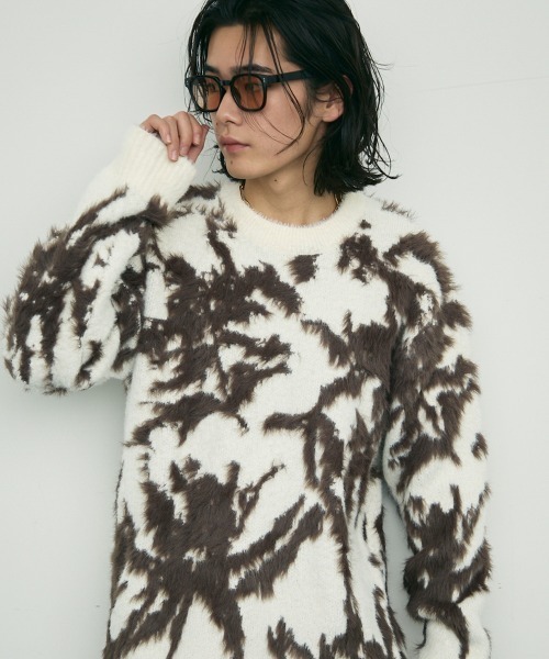 Shoowtime(ショウタイム)の「Shaggy mohair like loose crew neck knit / シャギーモヘアライク ルーズクルーネックニット(ニット/セーター・メンズ・ブラック/グレー/ホワイト・MEDIUM/LARGE/SMALL)」の11枚目の写真