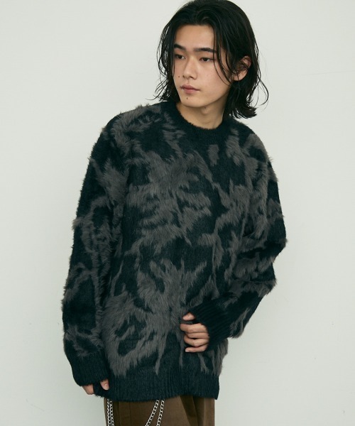 Shoowtime(ショウタイム)の「Shaggy mohair like loose crew neck knit / シャギーモヘアライク ルーズクルーネックニット(ニット/セーター・メンズ・ブラック/グレー/ホワイト・MEDIUM/LARGE/SMALL)」の20枚目の写真