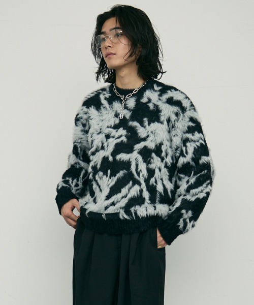 セール】Shaggy mohair like loose crew neck knit / シャギーモヘア
