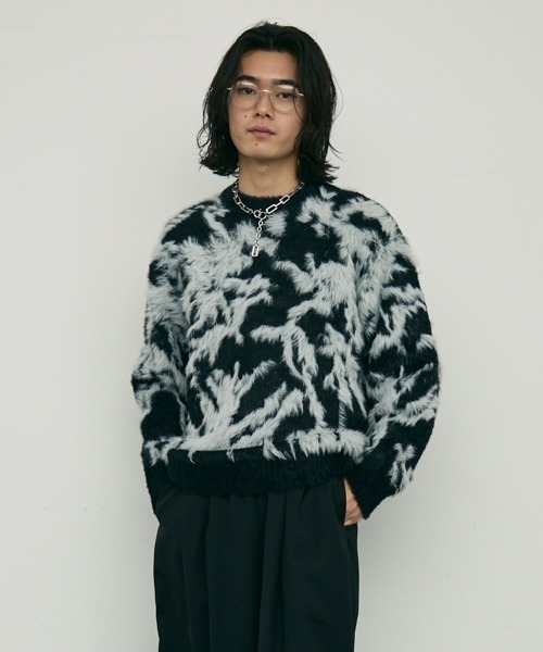セール】Shaggy mohair like loose crew neck knit / シャギーモヘア