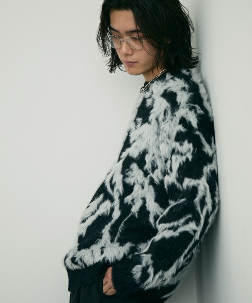 セール】Shaggy mohair like loose crew neck knit / シャギーモヘア