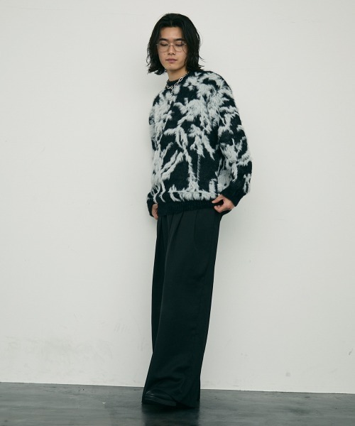 セール】Shaggy mohair like loose crew neck knit / シャギーモヘア