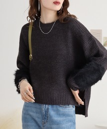 BRODIAEA アルパカ混　袖シャギー切り替えラメニット