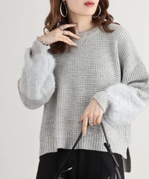 BRODIAEA アルパカ混 袖シャギー切り替えラメニット