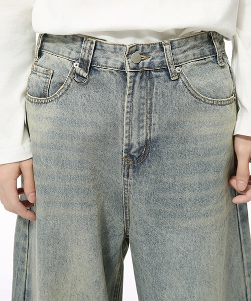 ルーズ ウォッシュド デニム 2色 ワイド ジーンズ 韓国 nr9770 2color ／4size 】カットアウトダブルハイウエストワイド