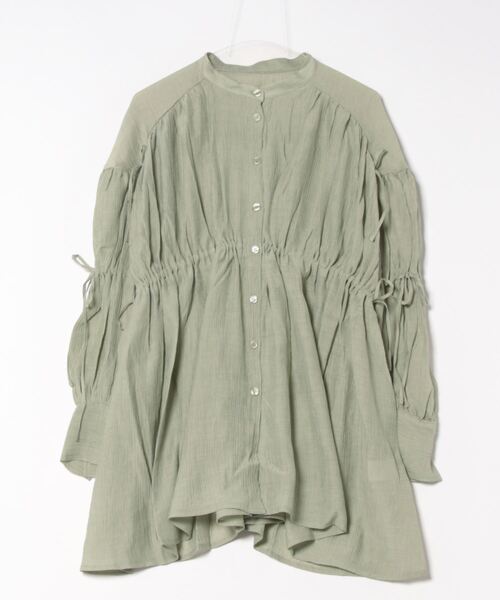 STYLEBLOCK（スタイルブロック）の「楊柳リボンギャザーブラウス（シャツ/ブラウス・レディース・ホワイト/グレー系その他/グリーン系その他/ライトグレー・M）」の4枚目の写真
