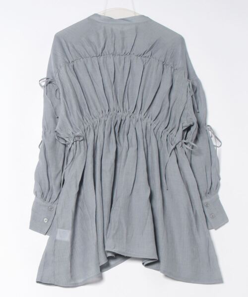 STYLEBLOCK（スタイルブロック）の「楊柳リボンギャザーブラウス（シャツ/ブラウス・レディース・ホワイト/グレー系その他/グリーン系その他/ライトグレー・M）」の5枚目の写真