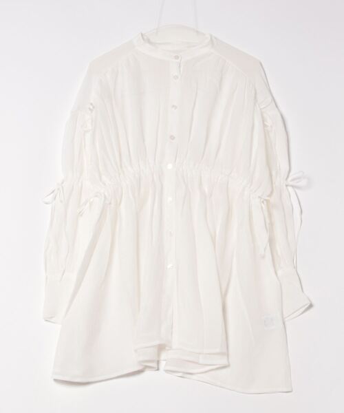 STYLEBLOCK（スタイルブロック）の「楊柳リボンギャザーブラウス（シャツ/ブラウス・レディース・ホワイト/グレー系その他/グリーン系その他/ライトグレー・M）」の6枚目の写真