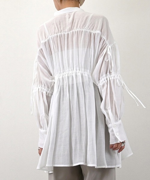 STYLEBLOCK（スタイルブロック）の「楊柳リボンギャザーブラウス（シャツ/ブラウス・レディース・ホワイト/グレー系その他/グリーン系その他/ライトグレー・M）」の8枚目の写真