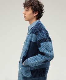 BEAMS PLUS | Cardigan Indigo Patchwork Like Jacquard(カーディガン/ボレロ)