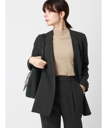 SUIT SQUARE | ダブルブレストジャケット ノーカラー ウォッシャブル 消臭 ダブルクロスサテン 無地 セットアップ(スーツジャケット)