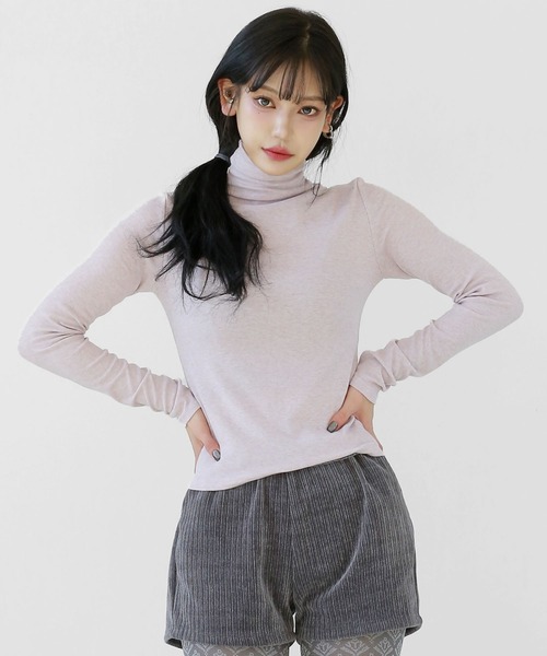 tシャツ テンセルウール混タートルネックカットソー スリムフィット ハイネック ニット タイトニットカットソー レディース レディース テンセルウール混タートルネックカットソー スリムフィット