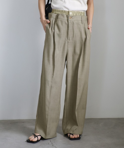 select MOCA(セレクトモカ)の「レイヤードウエストデザインパンツ(スラックス・レディース・ブラック/グレー・MEDIUM/LARGE)」の2枚目の写真