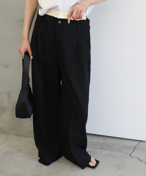 select MOCA(セレクトモカ)の「レイヤードウエストデザインパンツ(スラックス・レディース・ブラック/グレー・MEDIUM/LARGE)」の11枚目の写真