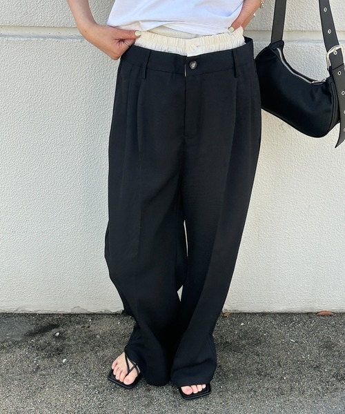 select MOCA(セレクトモカ)の「レイヤードウエストデザインパンツ(スラックス・レディース・ブラック/グレー・MEDIUM/LARGE)」の15枚目の写真