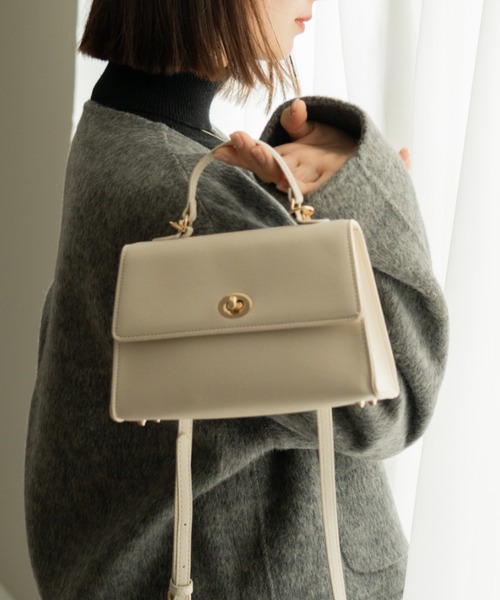 セール】ひねり金具 2WAY ボックス シンプル ショルダーバッグ セール】ひねり金具 2WAY ボックス シンプル ショルダーバッグ