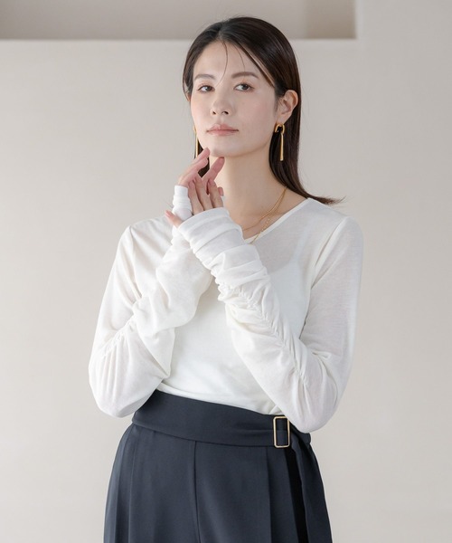 Elura（エルーラ）の「シャーリングスリーブプルオーバー/286641（Tシャツ/カットソー・レディース・ホワイト/ブラック・MEDIUM/LARGE）」の3枚目の写真