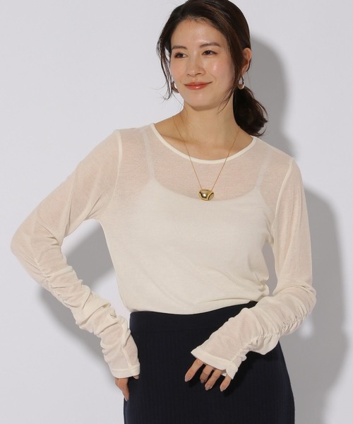 Elura（エルーラ）の「シャーリングスリーブプルオーバー/286641（Tシャツ/カットソー・レディース・ホワイト/ブラック・MEDIUM/LARGE）」の7枚目の写真