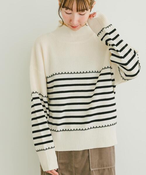 ITEMS URBANRESEARCH(アイテムズ アーバンリサーチ)の「ハイネックステッチニット(ニット/セーター・レディース・モカ/グレー/ホワイト系その他・FREE)」の6枚目の写真