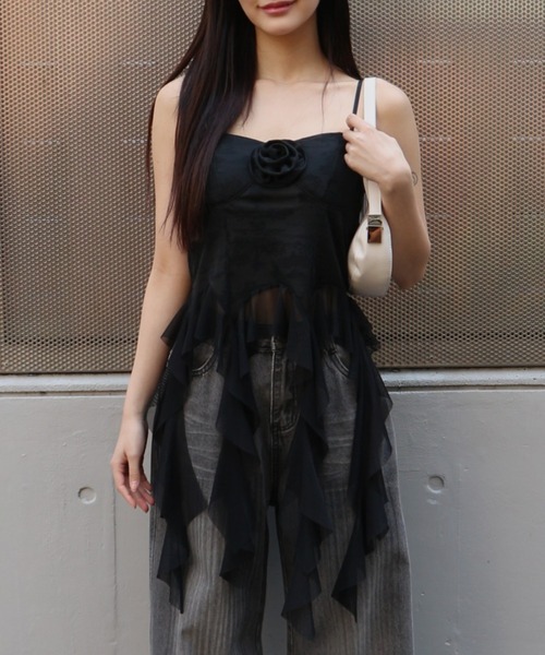tinkerend（ティンカーエンド）の「Drop Frill Camisole / ドロップフリルキャミソール（キャミソール・レディース・ブラック/ホワイト・FREE）」の15枚目の写真