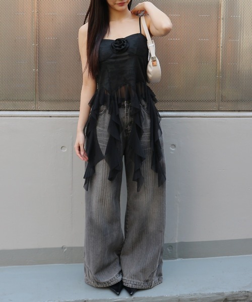 tinkerend（ティンカーエンド）の「Drop Frill Camisole / ドロップフリルキャミソール（キャミソール・レディース・ブラック/ホワイト・FREE）」の11枚目の写真